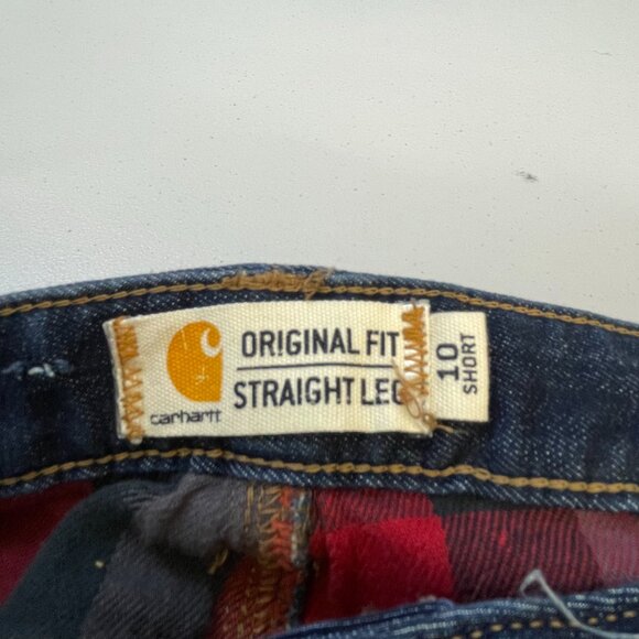 Carhartt Jeans Original Fit Straight Leg Flannel Lined Denim Dark Wash 10 Short - Picture 3 of 9